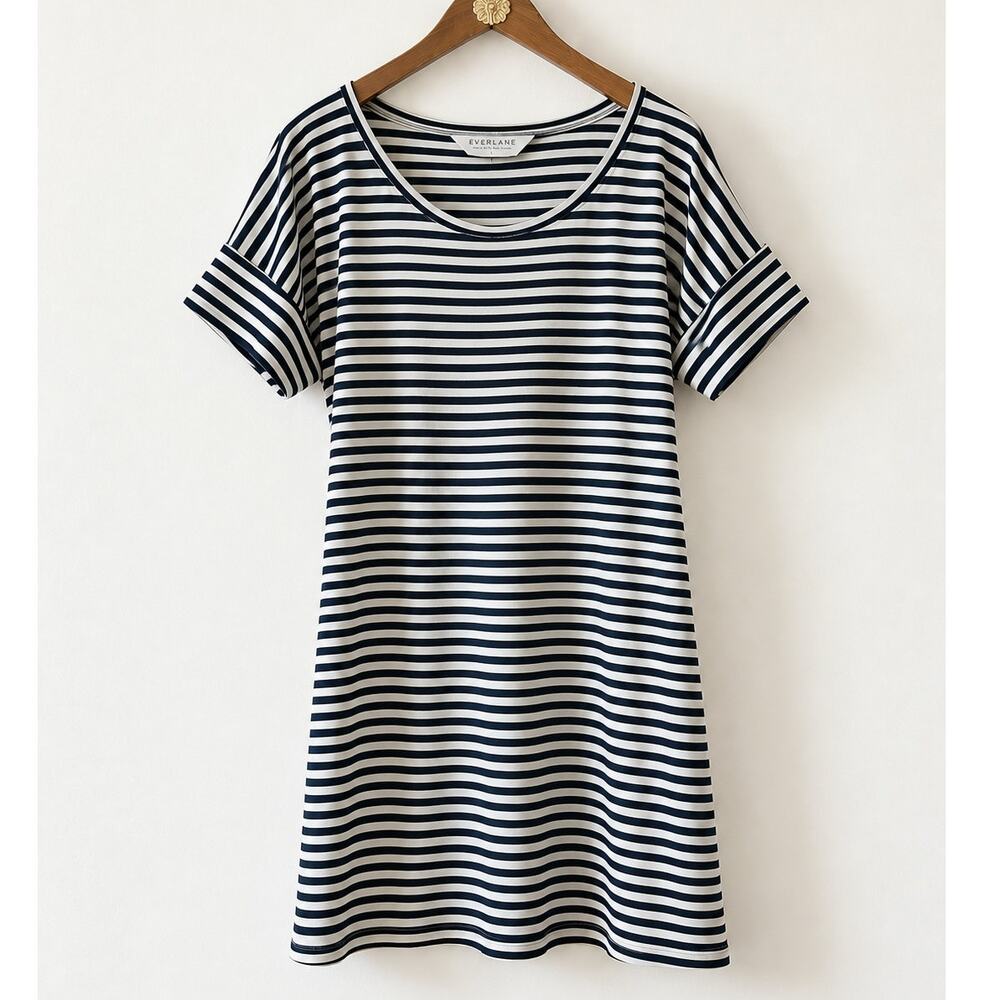 Everlane 100% Cotton Striped T-Shirt Dress Black/White Short Sleeve Nautical